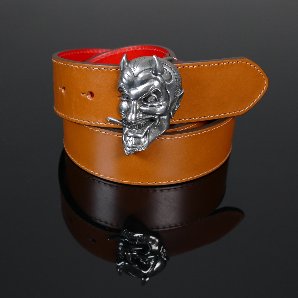 Infamous Belt - 'Mr Lucky' Devil head - Tan Calf